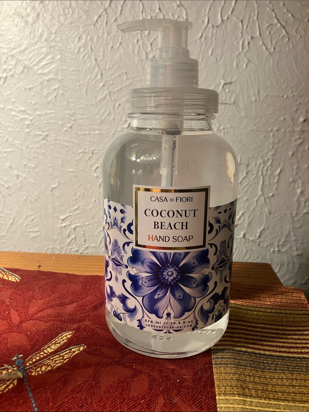 Coconut Beach Hand Soap — Clear Bottle with Blue Floral Label